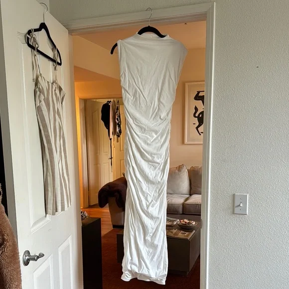 Meshki Cream Ruched Pencil Midi Dress - Picture 3 of 4